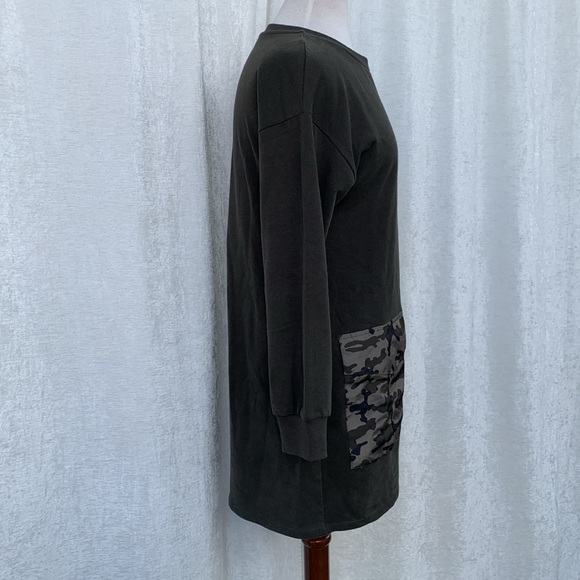 Zara Trafaluc Army Green Camo Pocket Sweatshirt Dress - Picture 7 of 13